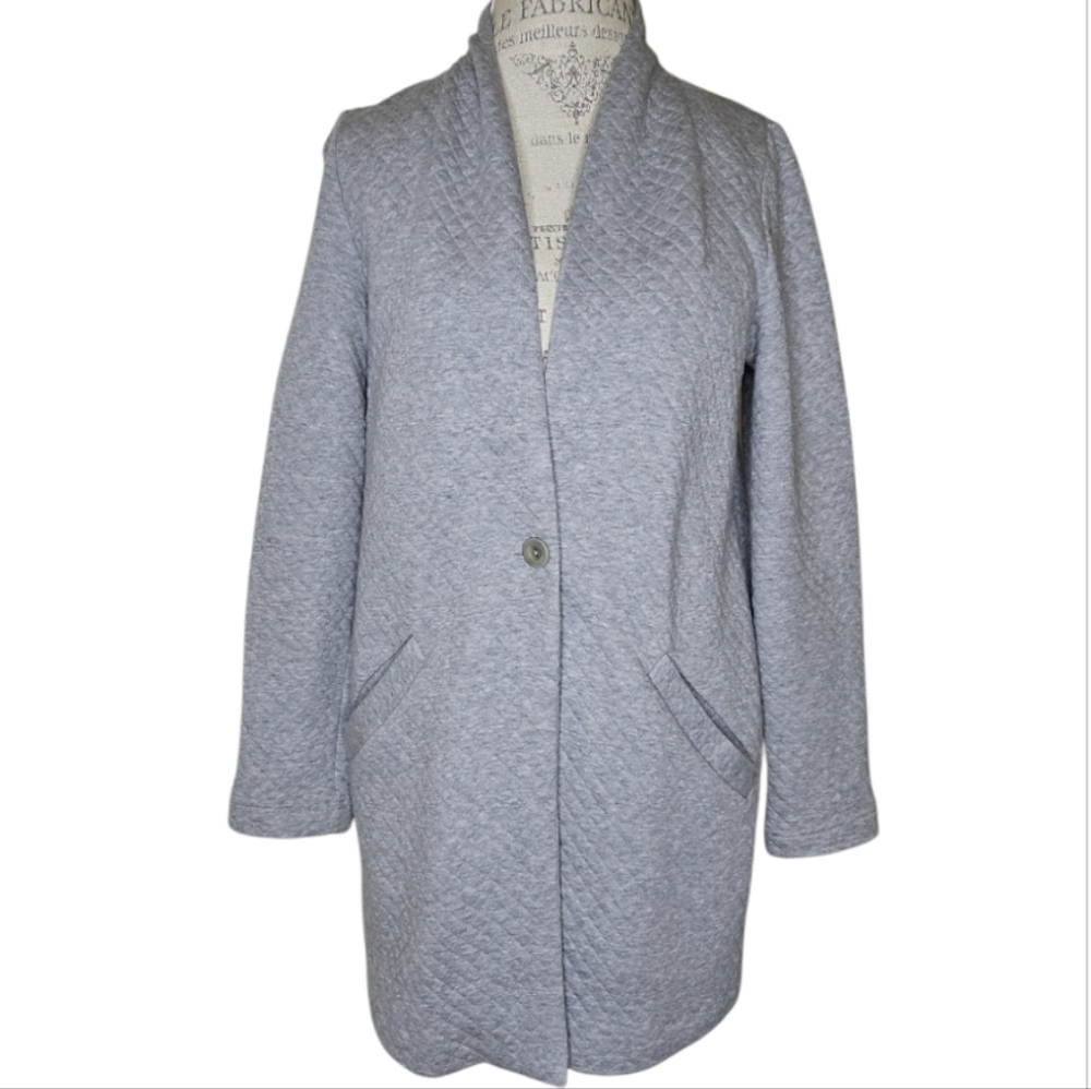 Eileen Fisher Gray Bonded Diamond Quilt One Button Jacket Size S